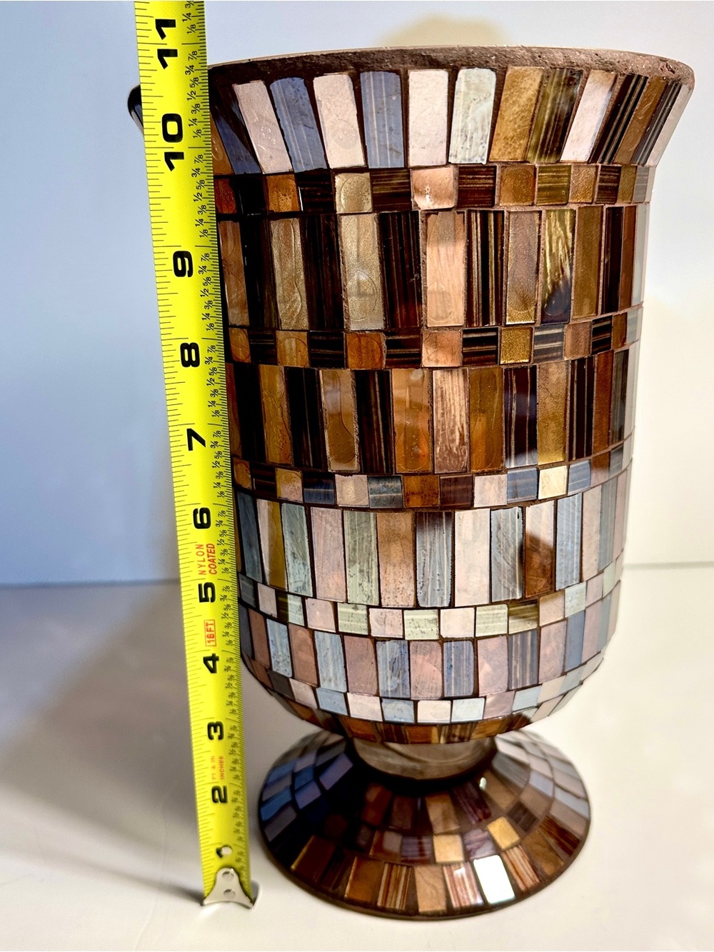 11” Decorative Stained Glass Mosaic Hurricane Vase - Picture 8 of 11